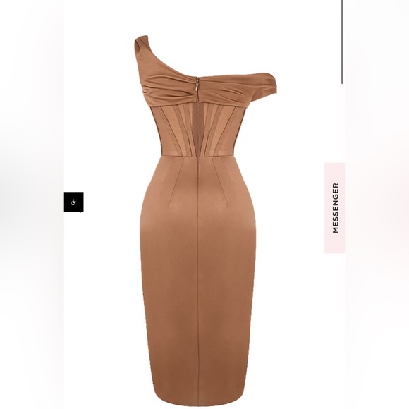 LULU ASYMMETRICAL DRAPE MIDI CORSET DRESS *TOFFEE - Picture 5 of 8